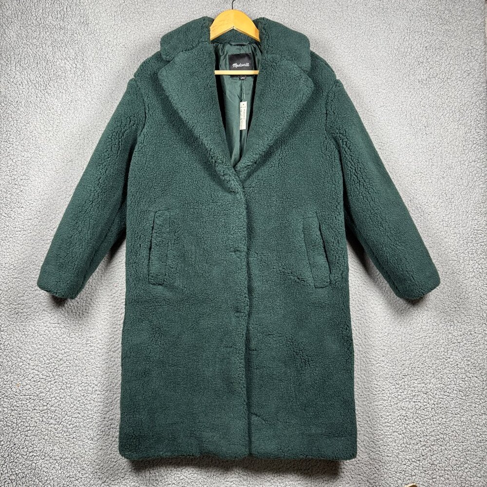 Madewell Long Coat Womens Size Small Spruce Green Resourced Sherpa Teddy Heavy
